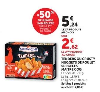 Tenders ou Crusty Nuggets de Poulet Surgelés Maître Coq