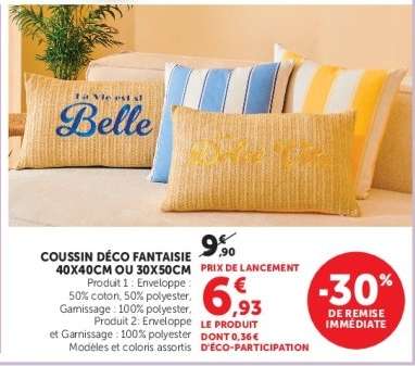 COUSSIN DÉCO FANTAISIE 40X40CM OU 30X50CM