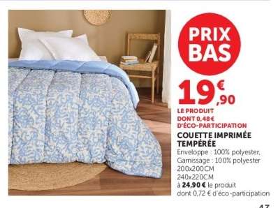 COUETTE IMPRIMÉE TEMPÉRÉE