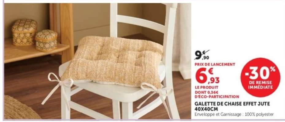 GALETTE DE CHAISE EFFET JUTE 40X40CM