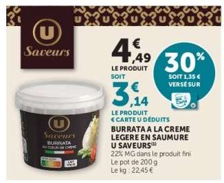 Burrata à la Crème Légère en Saumure U Saveurs