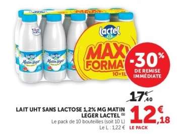 Lait UHT Sans Lactose 1,2% MG Matin Léger Lactel