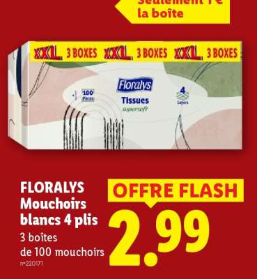 FLORALYS Mouchoirs blancs 4 plis