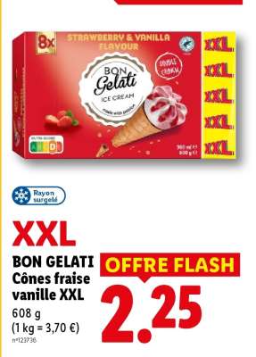 BON GELATI Cônes fraise vanille XXL
