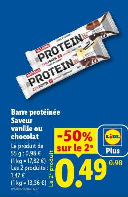 Barre protéinée Saveur vanille ou chocolat