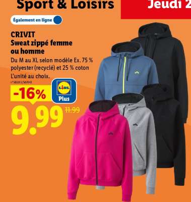 CRIVIT Sweat zippé femme ou homme