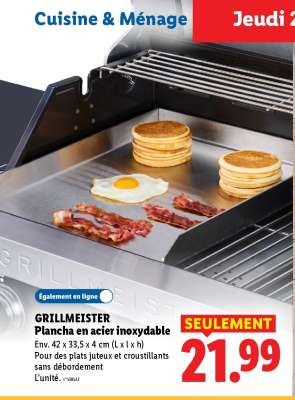 GRILLMEISTER Plancha en acier inoxydable