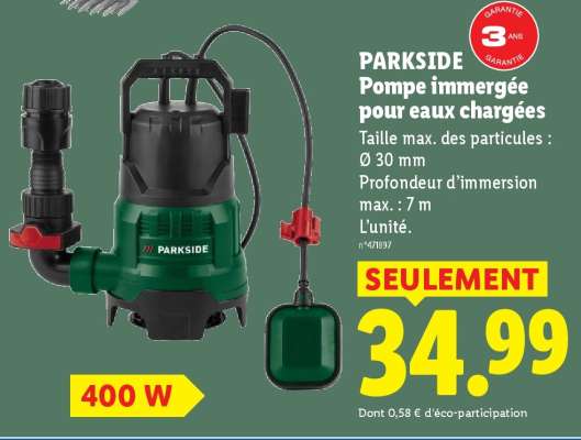 PARKSIDE Pompe immergée pour eaux chargées