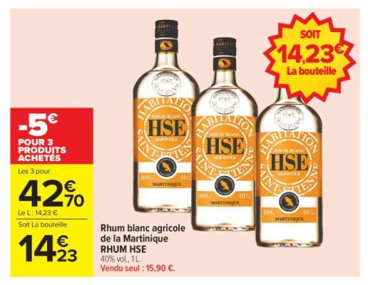 Rhum blanc agricole de la Martinique RHUM HSE