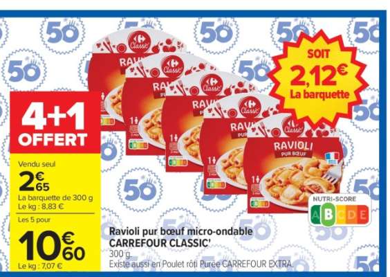 Ravioli pur boeuf micro-ondable CARREFOUR CLASSIC'