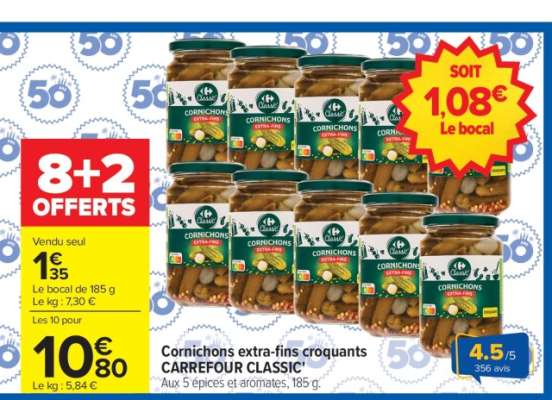 Cornichons extra-fins croquants CARREFOUR CLASSIC'
