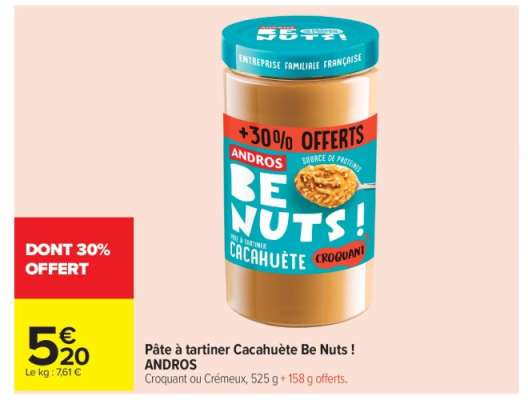 PÂTE À TARTINER CACAHUÈTE "BE NUTS ANDROS"