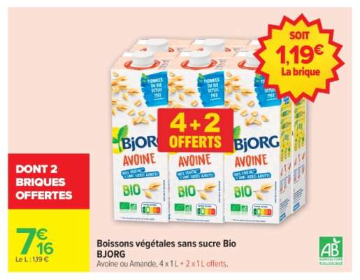 Boissons végétales sans sucre Bio BJORG
