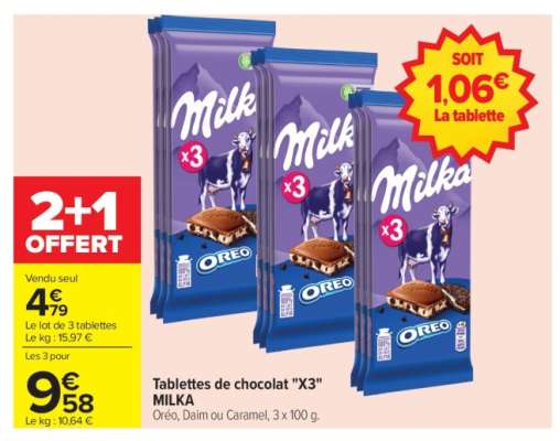 Tablettes de chocolat "X3" MILKA