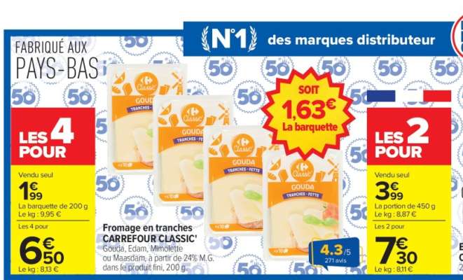 Fromage en tranches CARREFOUR CLASSIC