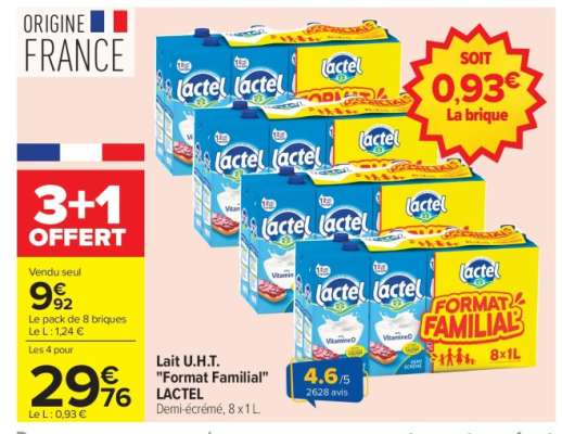 Lait U.H.T. "Format Familial" LACTEL