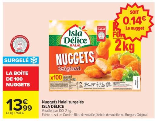 NUGGETS HALAL SURGELÉS “ISLA DÉLICE”