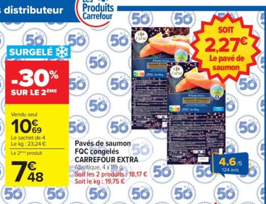 Pavés de saumon FQC congelés CARREFOUR EXTRA