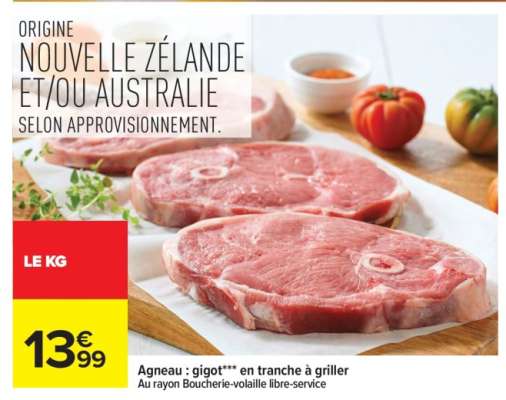 Agneau : gigot*** en tranche à griller