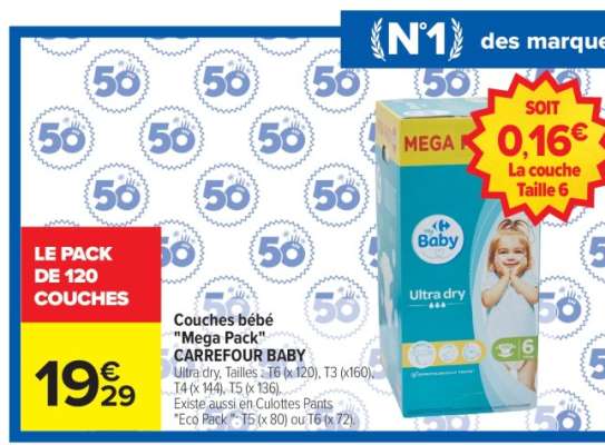 Couches bébé "Mega Pack" CARREFOUR BABY