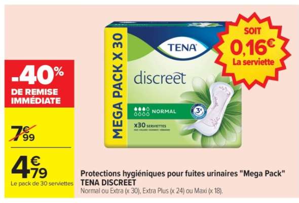 Protections hygiéniques pour fuites urinaires "Mega Pack" TENA DISCREET