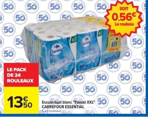 Essuie-tout blanc "Format XXL" CARREFOUR ESSENTIAL