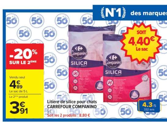 Litière de Silice pour chats CARREFOUR COMPANINO