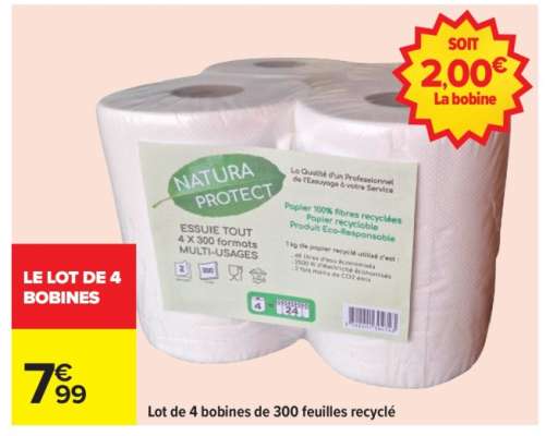 Lot de 4 bobines de 300 feuilles recyclé