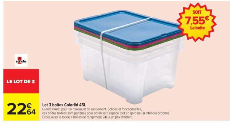 Lot 3 boîtes Colorlid 45L