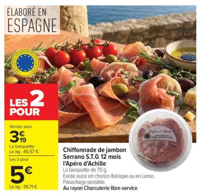 Chiffonnade de jambon Serrano S.T.G 12 mois l'Apéro d'Achille