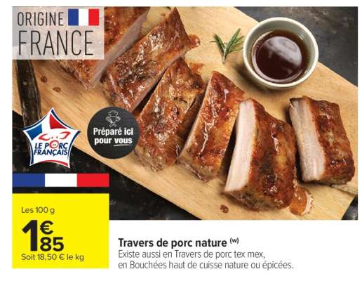 Travers de porc nature