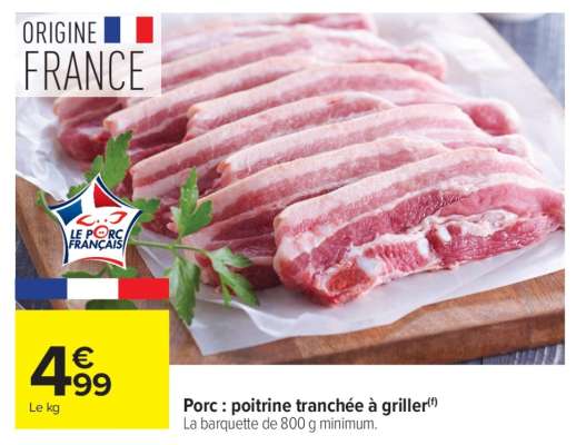Porc : poitrine tranchée à griller