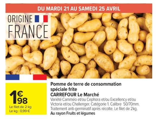 Pomme de terre de consommation spéciale frite