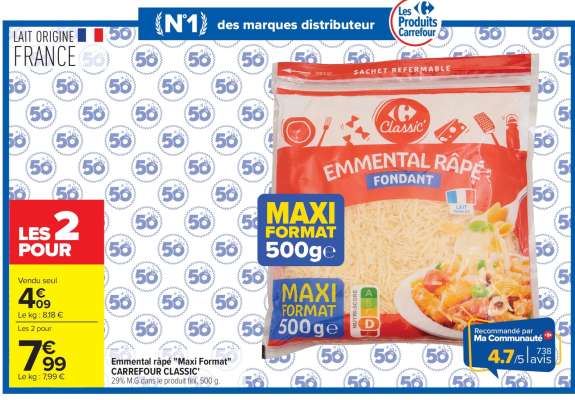 Emmental râpé "Maxi Format" CARREFOUR CLASSIC