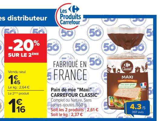 Pain de mie MAXI Carrefour Classic