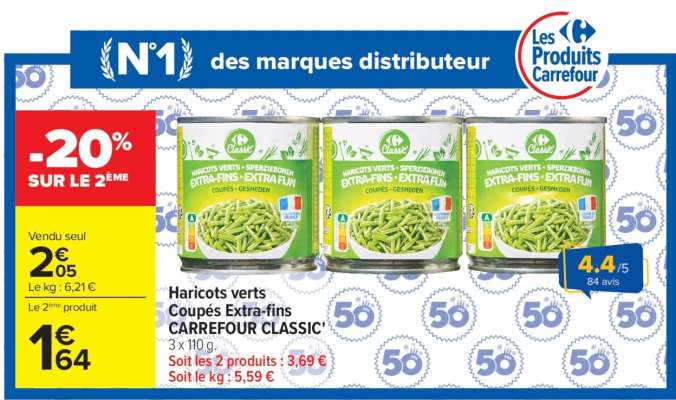 Haricots verts Coupés Extra-fins CARREFOUR CLASSIC'