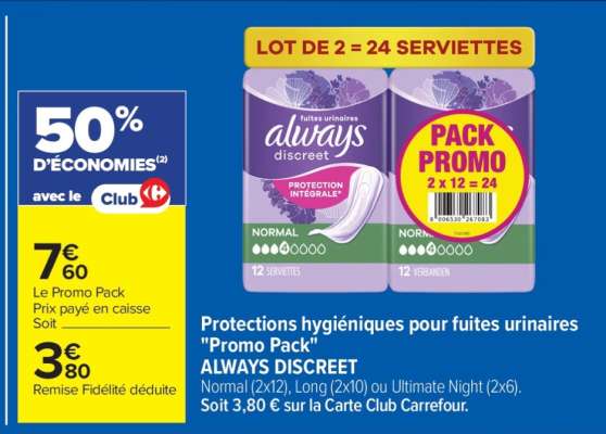 Protections hygiéniques pour fuites urinaires "Promo Pack" ALWAYS DISCREET