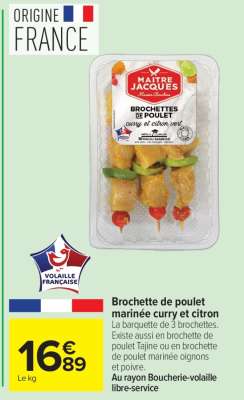 Brochette de poulet marinée curry et citron