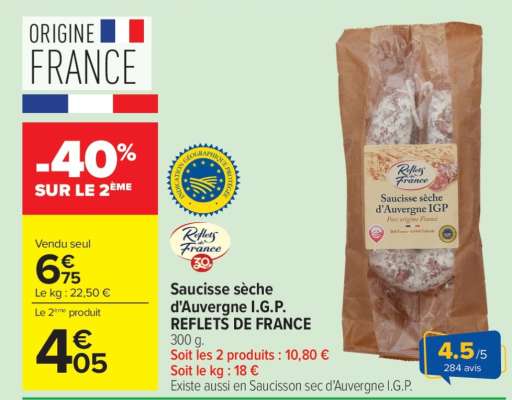 Saucisse sèche d'Auvergne I.G.P. REFLETS DE FRANCE