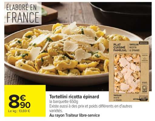 Tortellini ricotta épinard