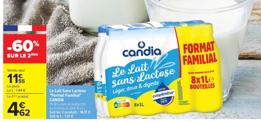 Le Lait Sans Lactose 'Format Familial' CANDIA
