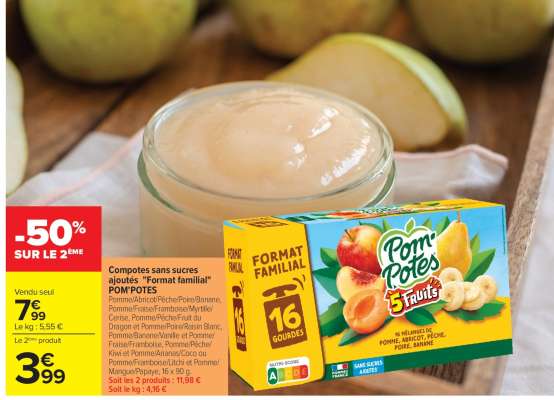 Compotes sans sucres ajoutés "Format Familial" POM' POTES