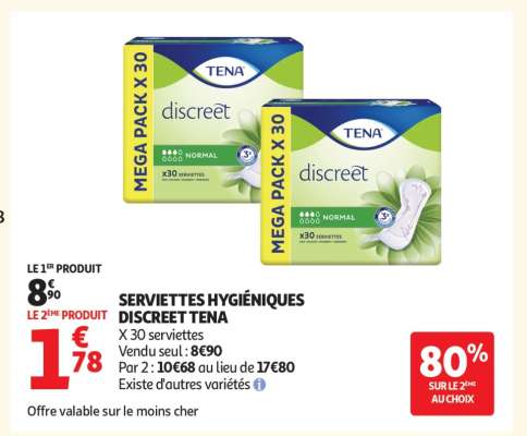 SERVIETTES HYGIÉNIQUES DISCREET TENA