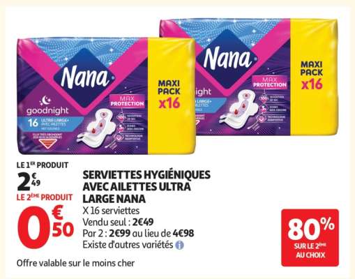 SERVIETTES HYGIÉNIQUES AVEC AILETTES ULTRA LARGE NANA