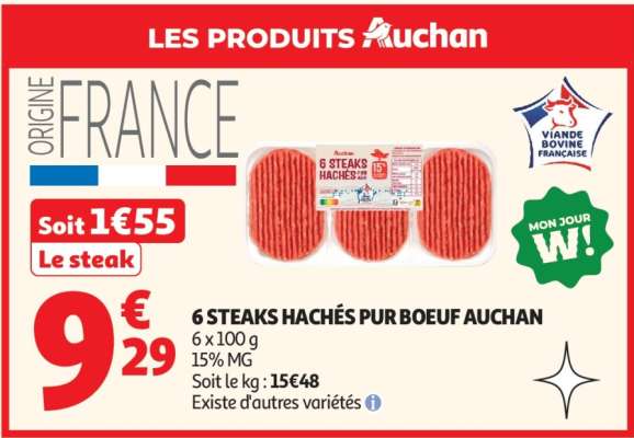 6 Steaks Hachés Pur Bœuf Auchan