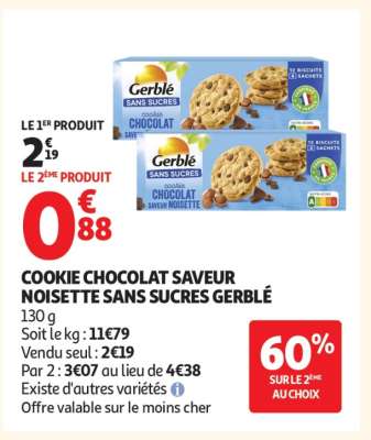 COOKIE CHOCOLAT SAVEUR NOISETTE SANS SUCRES GERBLÉ
