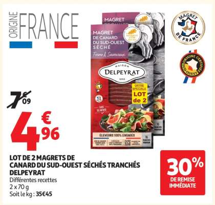 LOT DE 2 MAGRETS DE CANARD DU SUD-OUEST SÉCHÉS TRANCHÉS DELPEYRAT