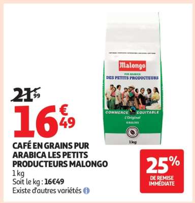 CAFÉ EN GRAINS PUR ARABICA LES PETITS PRODUCTEURS MALONGO