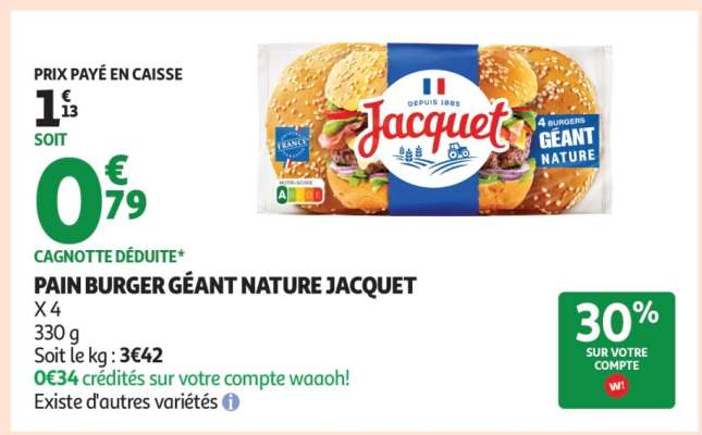 Pain burger géant nature JACQUET