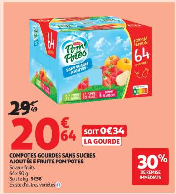 COMPOTES GOURDES SANS SUCRES AJOUTÉS 5 FRUITS POM'POTES